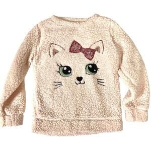 Light Pink Fluffy Fleece Kitty Cat SZ M Pullover Sweater Sequins Girlie Kawaii